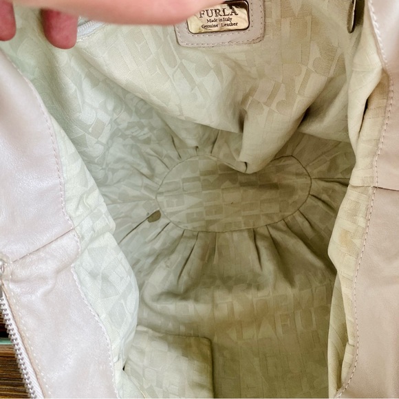 Furla Braided Double Handle Leather Hobo Slouchy Bag in grey EUC - Picture 16 of 17